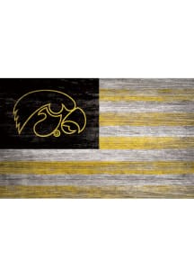 Black Iowa Hawkeyes Distressed Flag 11x19 Sign