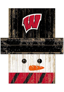 Wisconsin Badgers Snowman Head 6x5 Sign - Red