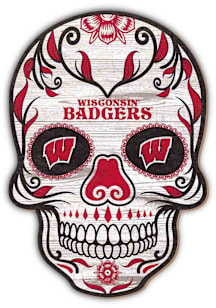 Wisconsin Badgers 12 Inch Sugar Skull Sign - Red
