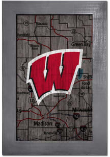 Red Wisconsin Badgers City Map Sign