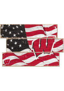 Wisconsin Badgers Flag 3 Plank Sign