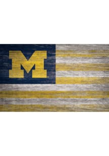 Blue Michigan Wolverines Distressed Flag 11x19 Sign