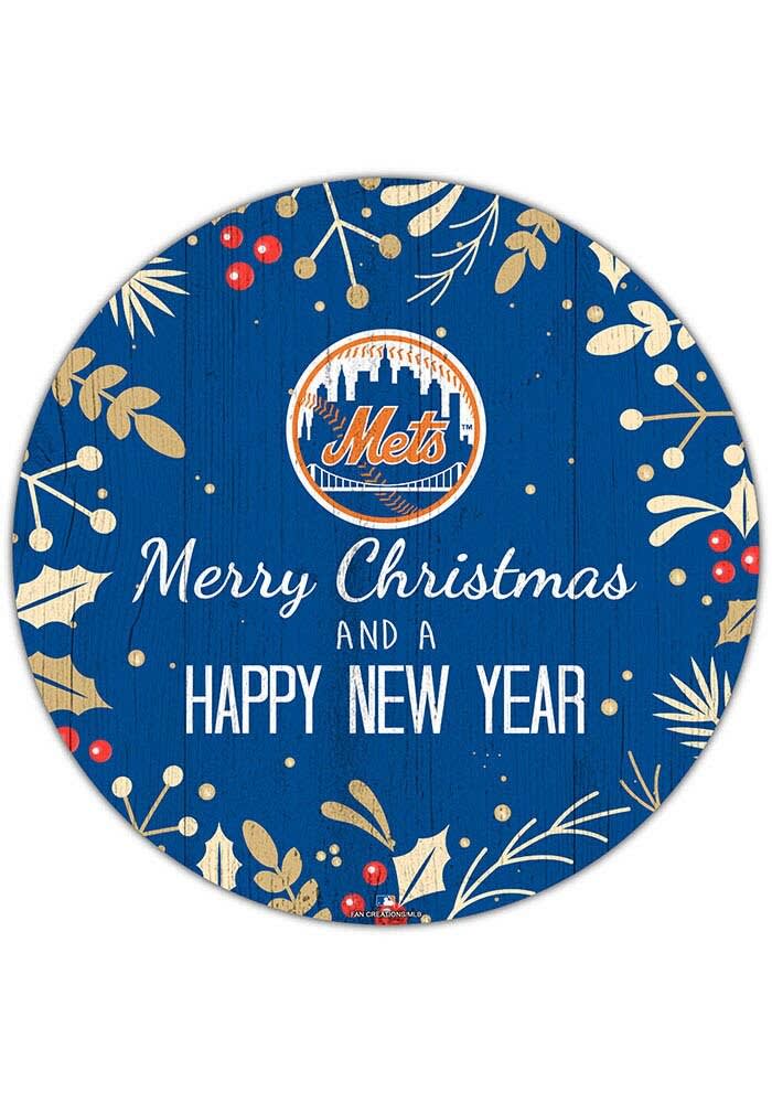 New York Mets Merry Christmas and New Year Circle Sign BLUE - 32624497