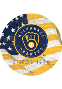 Milwaukee Brewers Team Color Flag 12 Inch Circle Sign
