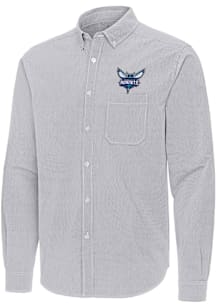 Antigua Charlotte Hornets Mens Ash Porter Long Sleeve Dress Shirt