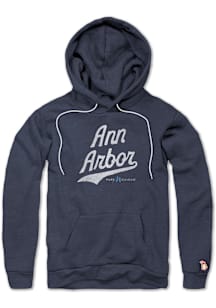 The Mitten State Ann Arbor Mens Navy Blue Script Wordmark Long Sleeve Hoodie