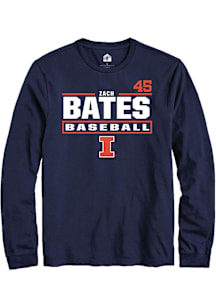 Zach Bates Illinois Fighting Illini Navy Blue NIL Stacked Box Long Sleeve Player T Shirt