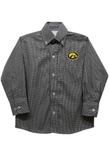 Youth Iowa Hawkeyes Black Vive La Fete Gingham Long Sleeve Polo