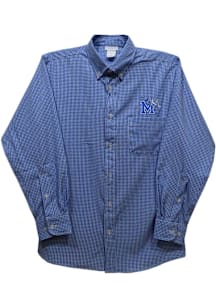 Vive La Fete Memphis Tigers Baby Blue Gingham Long Sleeve Polo