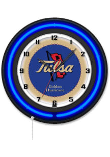 Black Tulsa Golden Hurricane 19in Neon Wall Clock