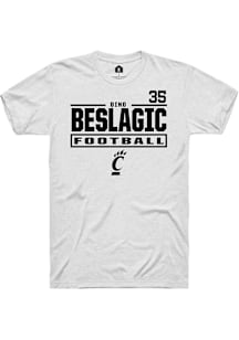 Dino Beslagic Cincinnati Bearcats White Football NIL Stacked Box Short Sleeve Player T Shirt