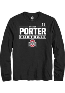 Quincy Porter Mens Black Ohio State Buckeyes NIL Stacked Box Long Sleeve Player T Shirt