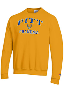 Champion Pitt Panthers Mens Gold Grandma Powerblend Long Sleeve Crew Sweatshirt