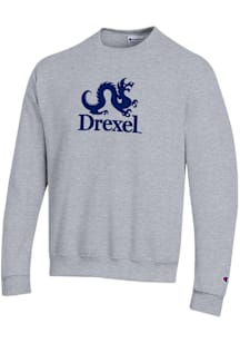 Mens Drexel Dragons Grey Champion Versa Twill Academic Dragon Crew Sweatshirt