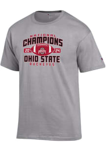 Ohio State Buckeyes Grey Champion 2024 Football National Champion Arch Jersey Short Sleeve T Shi..