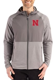 Mens Nebraska Cornhuskers Graphite Cutter and Buck Peshastin Long Sleeve Full Zip Jacket
