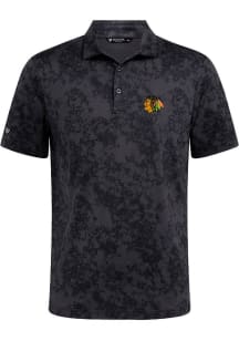 Levelwear Chicago Blackhawks Mens Black Whisper Embroidered 3D Patch Short Sleeve Polo