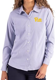 Womens Pitt Panthers Blue Cutter and Buck Epic Confidence Pinstripe Long Sleeve Dress Shirt