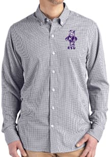 Mens K-State Wildcats Black Cutter and Buck Gingham LS Woven Long Sleeve Dress Shirt