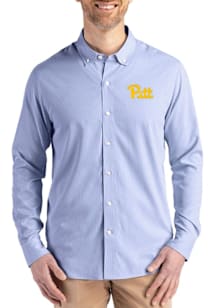 Mens Pitt Panthers Blue Cutter and Buck Confidence Pinstripe Long Sleeve Dress Shirt