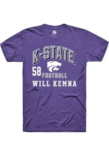 Will Kemna Rally Mens Purple K-State Wildcats NIL Arch Logo Player T Shirt
