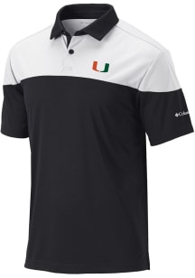 Columbia Miami Hurricanes Mens Black Heat Seal Omni Wick Best Ball Short Sleeve Polo