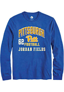 Jordan Fields Mens Blue Pitt Panthers NIL Arch Logo Long Sleeve Player T Shirt