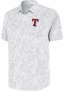 Antigua Texas Rangers Mens White Lush Woven Short Sleeve Dress Shirt