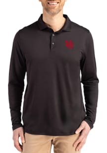 Mens Nebraska Cornhuskers Black Cutter and Buck Vault Coastline Long Sleeve Polo Shirt