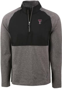 Cutter and Buck Texas Tech Red Raiders Mens Black Adapt Eco Hybrid Long Sleeve Qtr Zip Pullover