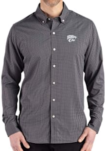 Mens K-State Wildcats Black Cutter and Buck Gingham LS Woven Long Sleeve Dress Shirt