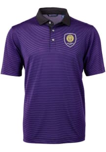 Cutter and Buck Orlando City SC Mens Purple Virtue Eco Pique Micro Stripe Short Sleeve Polo