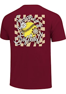 Oklahoma Sooners Girls Cardinal Floral Script Softball Short Sleeve Tee