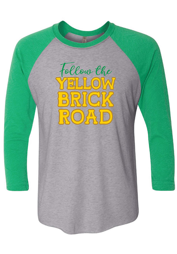 Wizard of Oz Grey Follow The Yellow Brick Road Raglan 3/4 Sleeve T Shirt