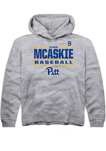 Aidan McAskie Rally Youth Grey Pitt Panthers NIL Stacked Box Long Sleeve Player Hoodie