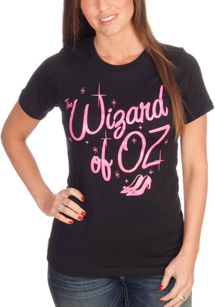 Wizard of Oz Womens Black Glitter Short Sleeve T Shirt