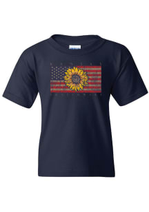 Kansas Youth Navy Blue Sunflower USA Flag Short Sleeve T Shirt