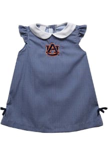 Vive La Fete Auburn Tigers Baby Girls Navy Blue Gingham Short Sleeve Dress