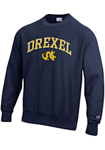 Champion Drexel Dragons Mens Navy Blue Vintage Wash Reverse Weave Long Sleeve Crew Sweatshirt