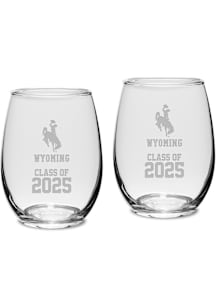 Wyoming Cowboys Class of 2025 Set of 2 Stemless Wine Glass - White