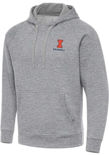 Antigua Illinois Fighting Illini Mens Grey Victory Baseball Long Sleeve Hoodie
