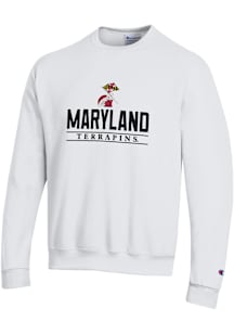 Champion Maryland Terrapins Mens White Tackle Twill Long Sleeve Crew Sweatshirt