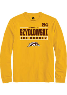 Garrett Szydlowski Mens Gold Western Michigan Broncos NIL Stacked Box Long Sleeve Player T Shirt