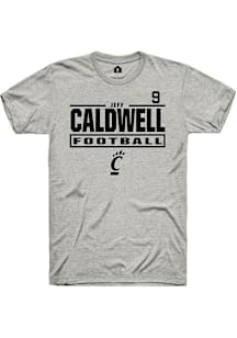 Jeff Caldwell Cincinnati Bearcats Ash Football NIL Stacked Box Short Sleeve Player T Shirt