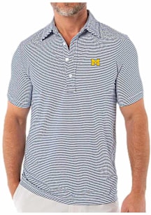 Michigan Wolverines Mens Navy Blue Hobby Stripe Short Sleeve Fashion Polo