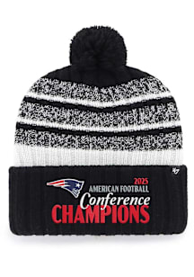 47 New England Patriots Black NFL 2025-26 Conference Champs Tavern Cuff Pom Mens Knit Hat