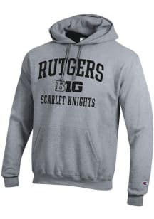 Mens Rutgers Scarlet Knights Grey Champion Big Ten Powerblend Hooded Sweatshirt