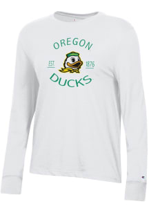 Womens Oregon Ducks White Champion Core LS Tee