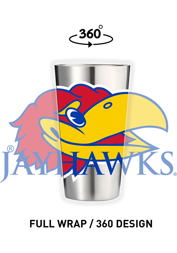 Kansas Jayhawks 16 oz Stainless Steel Pint Glass