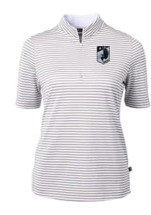 Cutter and Buck Minnesota United FC Womens Grey Virtue Eco Pique Stripe Short Sleeve Polo Shirt
